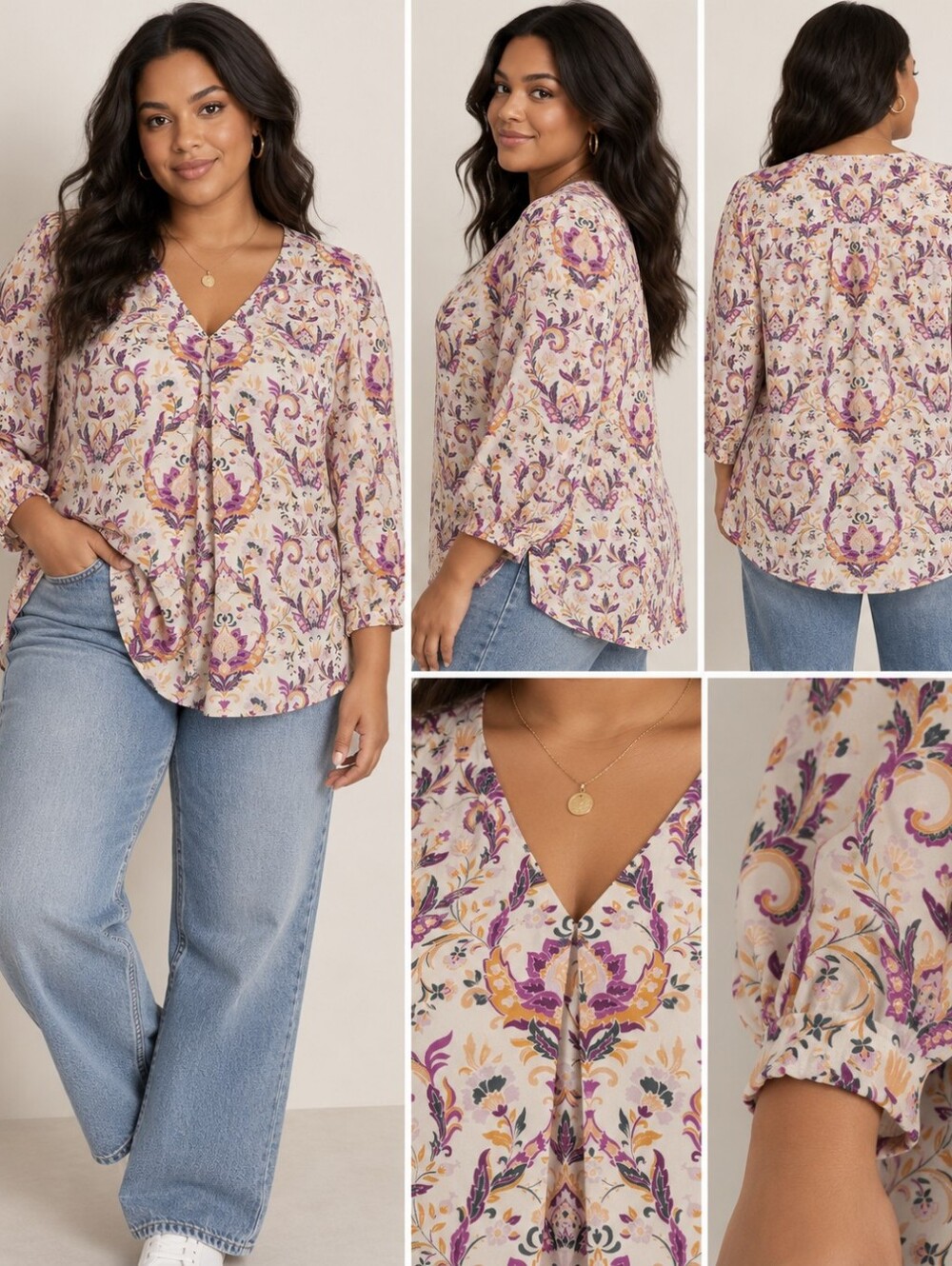 Violet + Claire 1X Paisley Floral Blouse